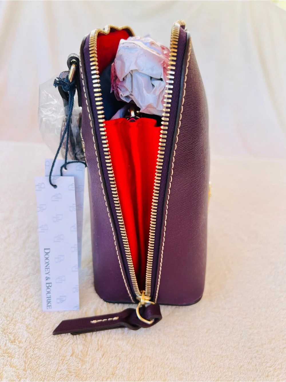 DOONEY & BOURKE TRIXIE PLUM WINE SAFFIANO LEATHER CROSSBODY BAG NWT